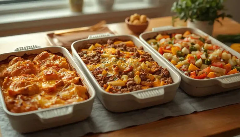 Easy casserole dinners served on a table for a family meal