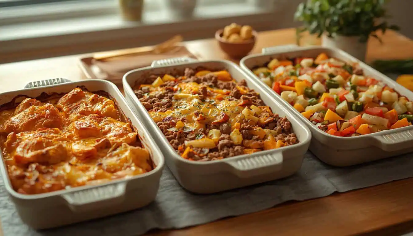 Easy casserole dinners served on a table for a family meal