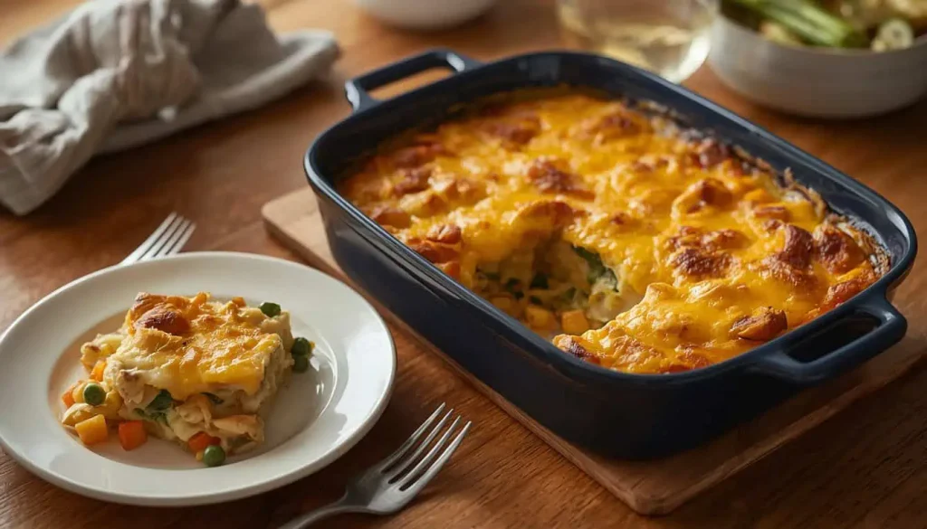 Baked make ahead casserole served for family dinner