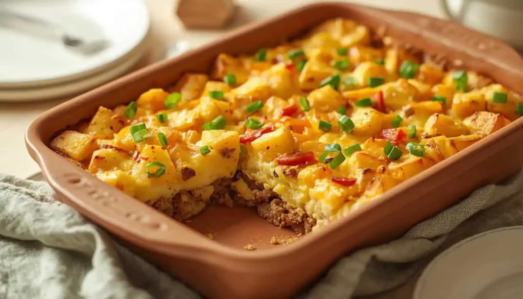 Easy potato egg casserole with sausage and cheese