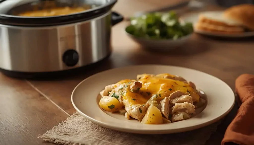 Slow cooker casserole served for an easy family dinner