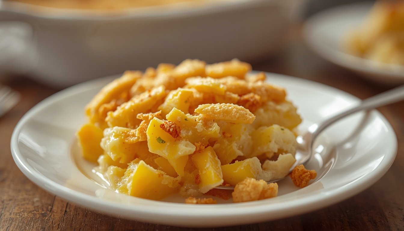 Squash casserole with tender squash and buttery golden cracker topping