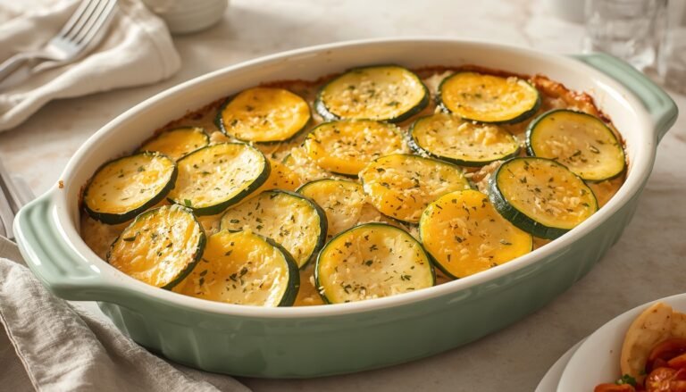 Easy zucchini and squash casserole with Parmesan and crispy panko topping