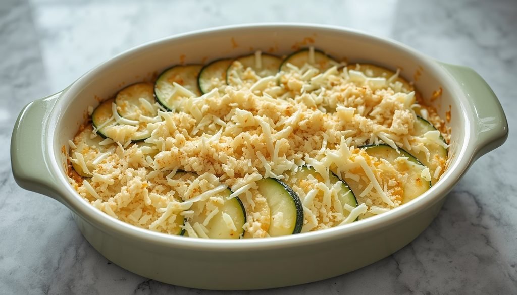 Zucchini and yellow squash casserole before baking