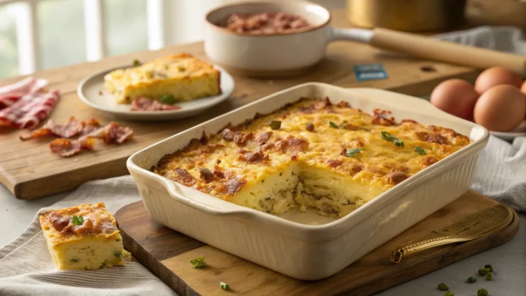 Crack breakfast casserole with eggs, turkey sausage, hash browns and melted cheddar