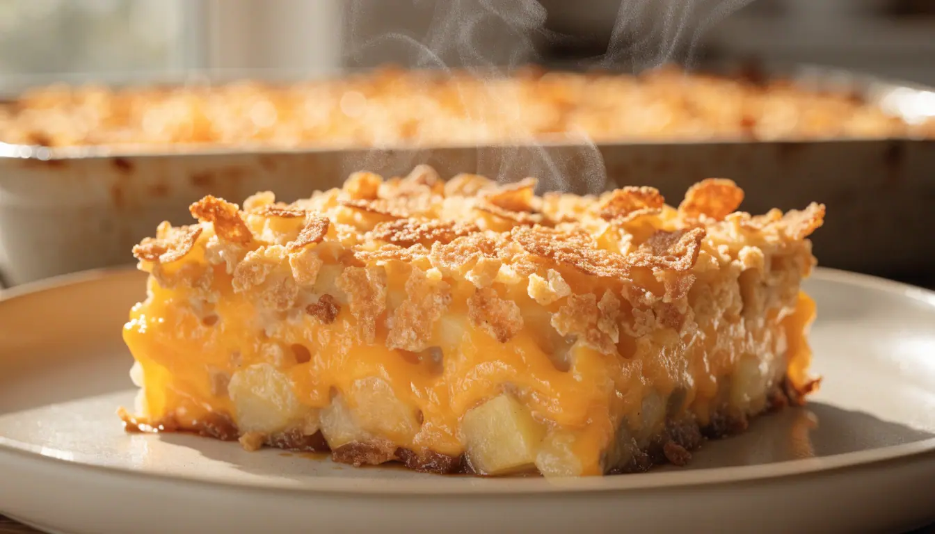Potato and cornflake casserole with creamy potatoes and crispy golden cornflake topping