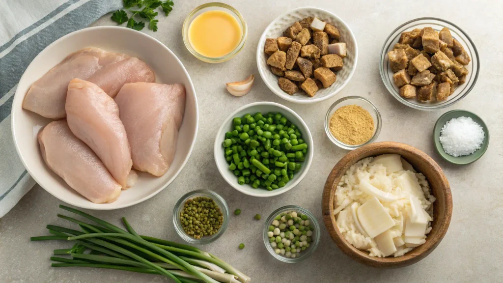 Ingredients for slow cooker chicken stuffing casserole