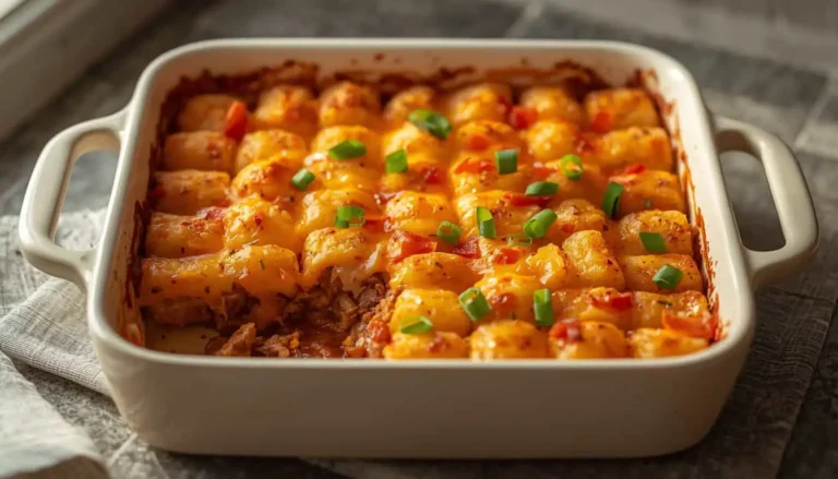 Taco Tater Tot Casserole with crispy golden tater tots and melted cheese